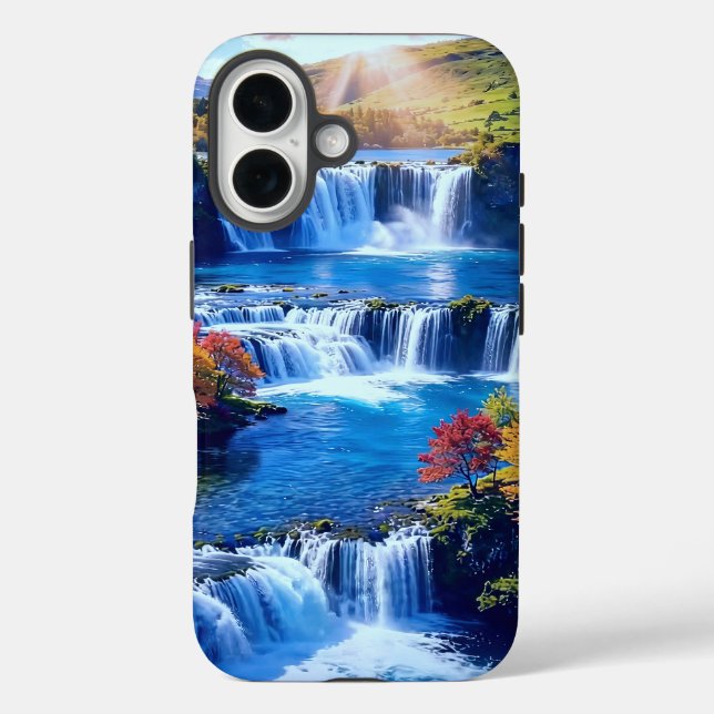 Serene Waterfall Landscape iPhone 16 Case (Back)