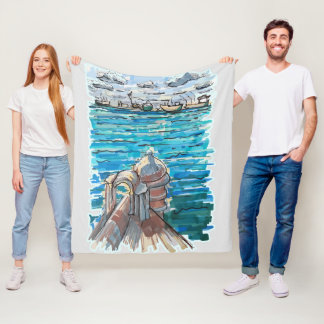 Serene Waterscape in San Juan de Ulua, Veracruz Fleece Blanket