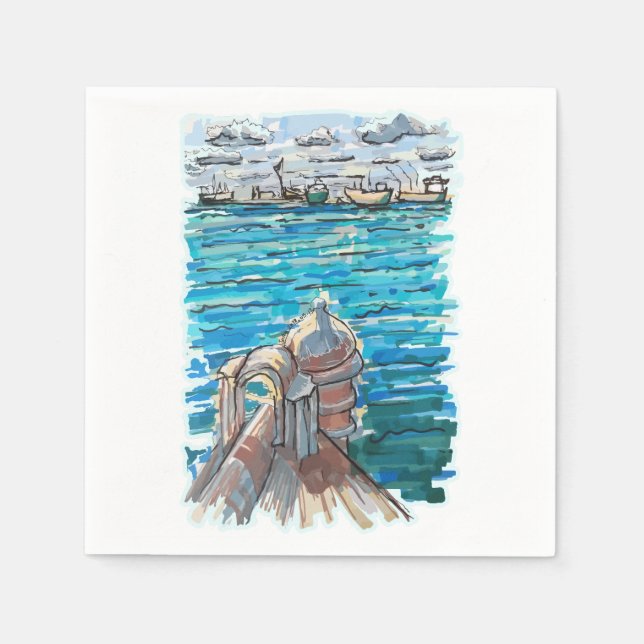 Serene Waterscape in San Juan de Ulua, Veracruz Napkin (Front)