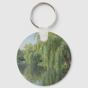 Serene Weeping Willow Pond Landscape Keychain