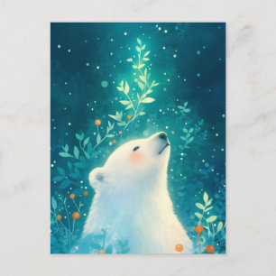 Serene White Bear in Glowing Teal Garden Postcard