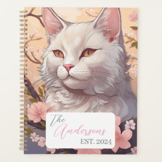 Serene White Cat Planner with Name & Year