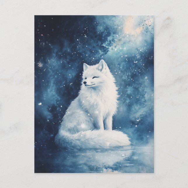 Serene White Fox Under Starry Midnight Sky Postcard (Front)