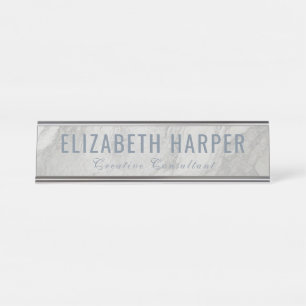 Serene White Marble & Slate Blue Professional Desk Name Plate