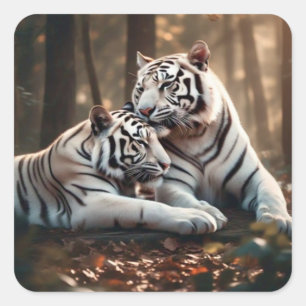 Serene White Tiger Companions Square Sticker
