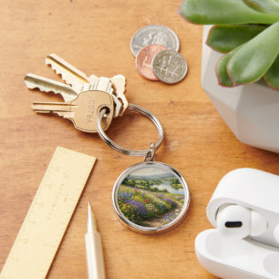 Serene Wildflower Valley Painting - Peaceful Natur Keychain
