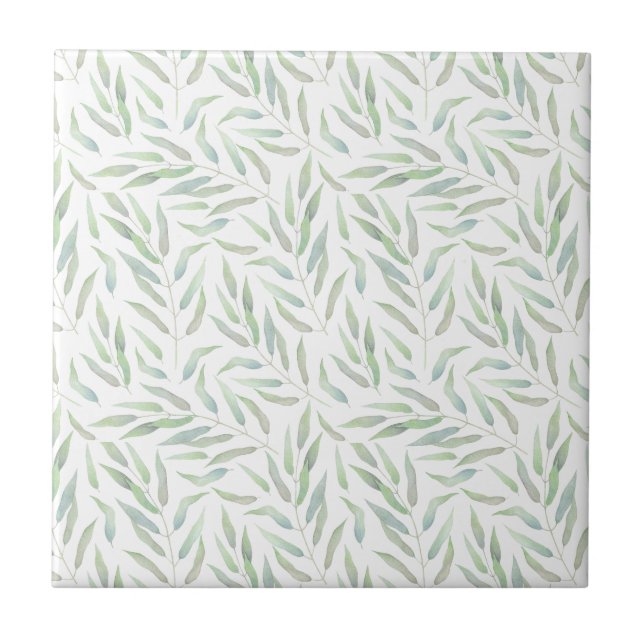 Serene Willow Leaves Seamless Pattern Ceramic Tile (Front)