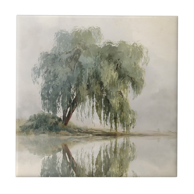 Serene Willow Tree Reflection Nature Art (10) Tile (Front)