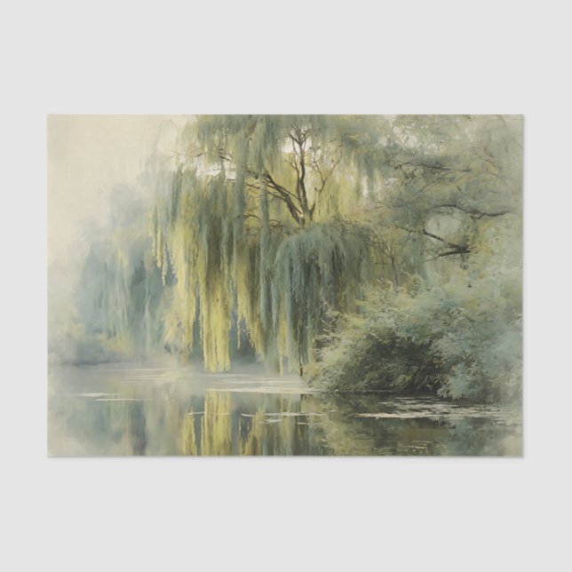 Serene Willow Tree Reflection Nature Art (10) Tissue Paper (Front)