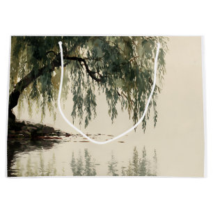 Serene Willow Tree Reflection Nature Art (11) Large Gift Bag