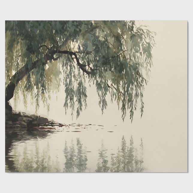 Serene Willow Tree Reflection Nature Art (11) Wrapping Paper (Flat)