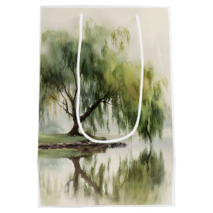 Serene Willow Tree Reflection Nature Art (12) Medium Gift Bag