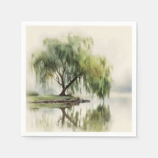 Serene Willow Tree Reflection Nature Art (12) Napkin (Front)