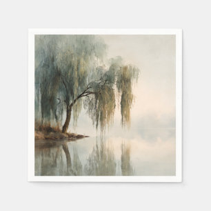 Serene Willow Tree Reflection Nature Art (13) Napkin