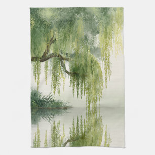 Serene Willow Tree Reflection Nature Art (14) Kitchen Towel