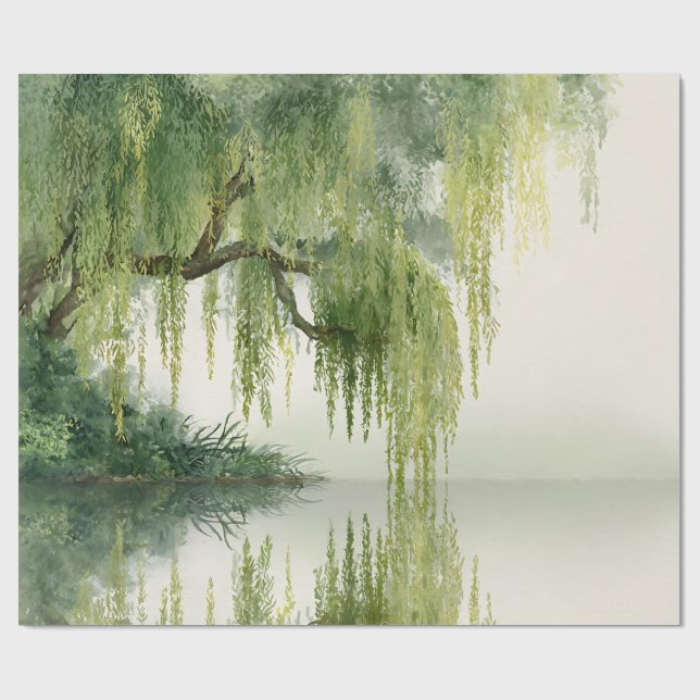 Serene Willow Tree Reflection Nature Art (14) Wrapping Paper (Flat)