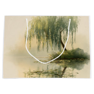 Serene Willow Tree Reflection Nature Art (1) Large Gift Bag