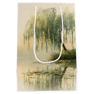 Serene Willow Tree Reflection Nature Art (1) Medium Gift Bag