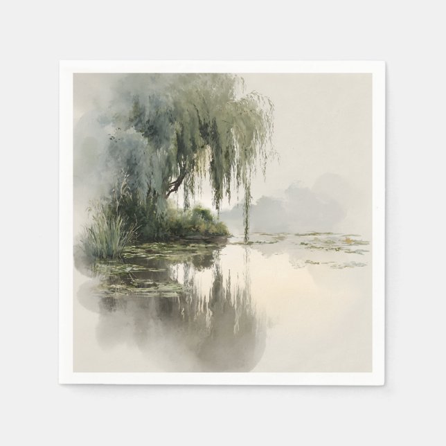 Serene Willow Tree Reflection Nature Art (2) Napkin (Front)