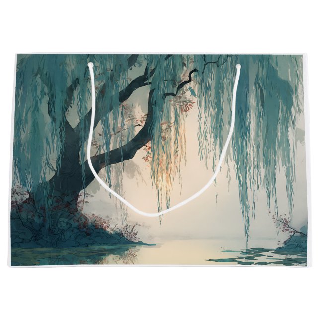 Serene Willow Tree Reflection Nature Art (3) Large Gift Bag (Front)