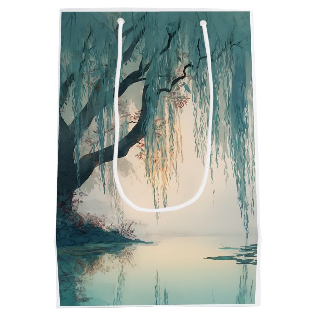 Serene Willow Tree Reflection Nature Art (3) Medium Gift Bag (Back)