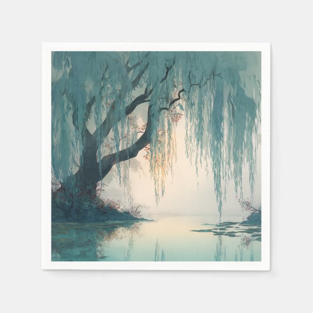 Serene Willow Tree Reflection Nature Art (3) Napkin (Front)