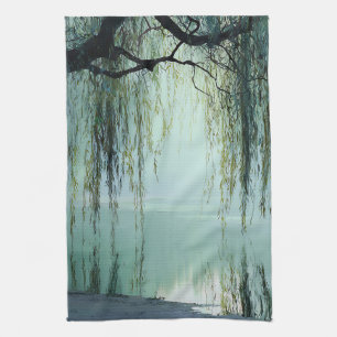 Serene Willow Tree Reflection Nature Art (4) Kitchen Towel