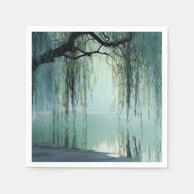 Serene Willow Tree Reflection Nature Art (4) Napkin (Front)