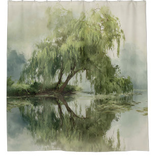 Serene Willow Tree Reflection Nature Art (5)