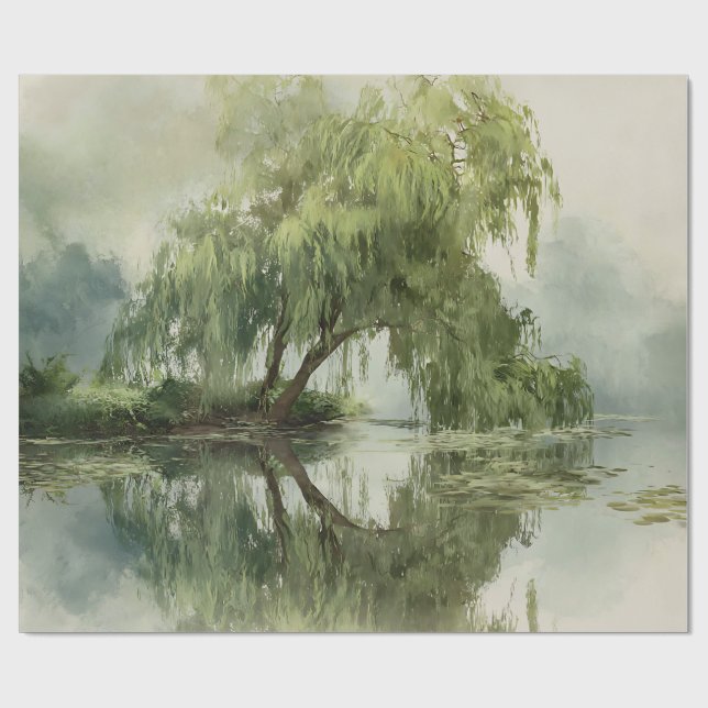 Serene Willow Tree Reflection Nature Art (5) Wrapping Paper (Flat)
