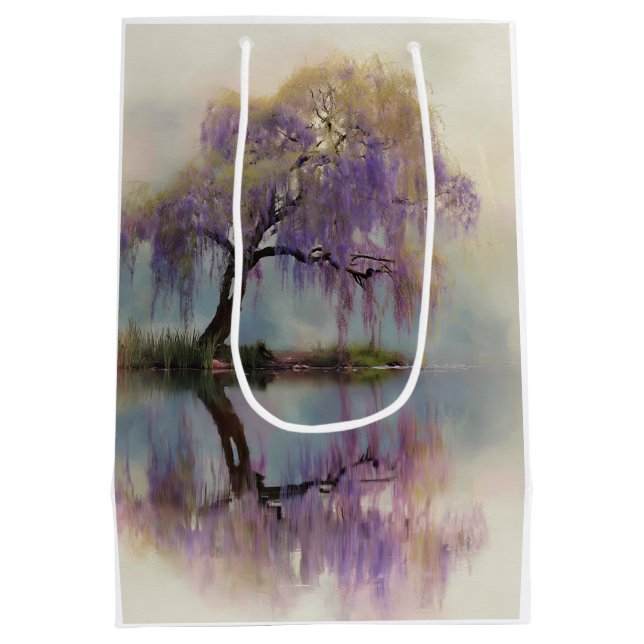 Serene Willow Tree Reflection Nature Art (6) Medium Gift Bag (Back)