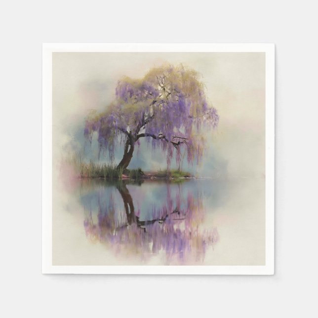 Serene Willow Tree Reflection Nature Art (6) Napkin (Front)