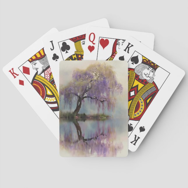 Serene Willow Tree Reflection Nature Art (6) Playing Cards (Back)