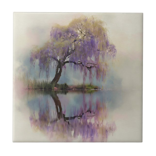 Serene Willow Tree Reflection Nature Art (6) Tile (Front)