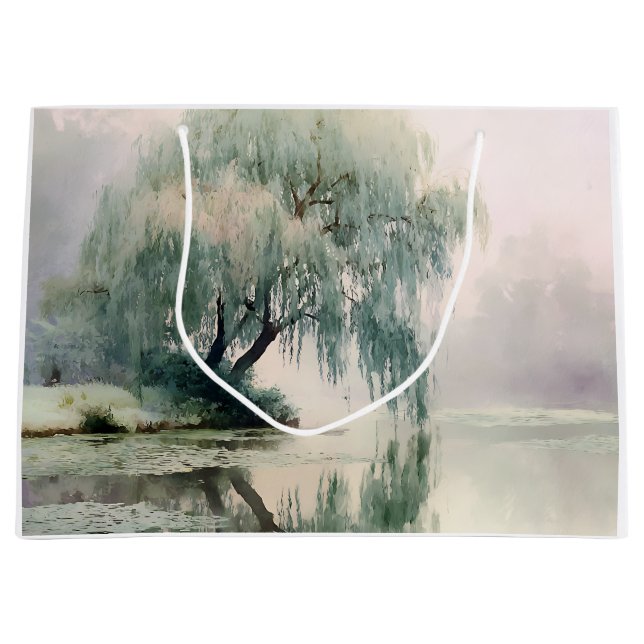 Serene Willow Tree Reflection Nature Art (7) Large Gift Bag (Front)