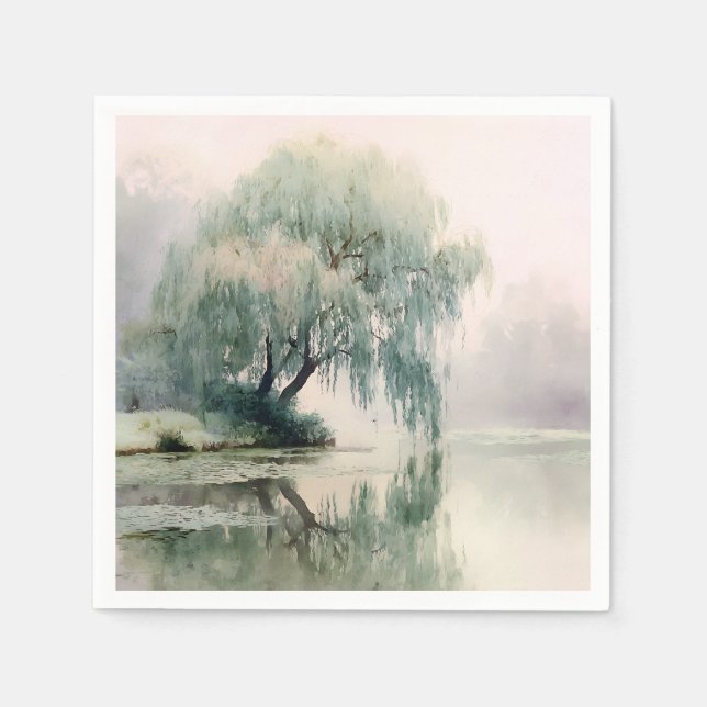 Serene Willow Tree Reflection Nature Art (7) Napkin (Front)