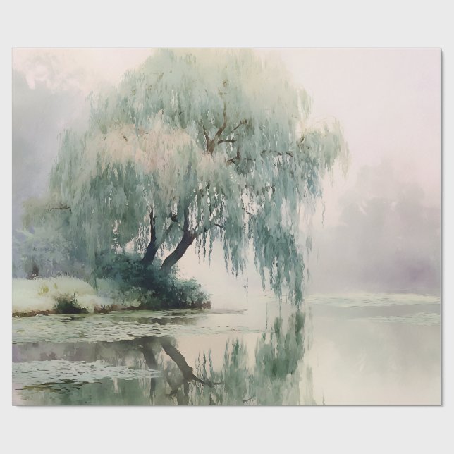 Serene Willow Tree Reflection Nature Art (7) Wrapping Paper (Flat)