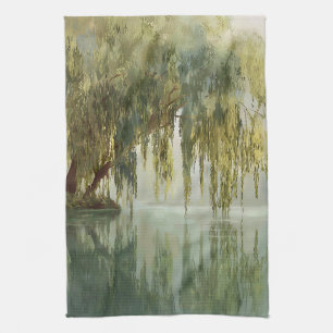 Serene Willow Tree Reflection Nature Art (8) Kitchen Towel