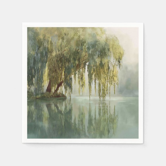 Serene Willow Tree Reflection Nature Art (8) Napkin (Front)