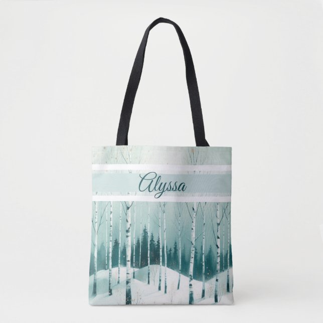 Serene Winter Birch Forest Tote Bag (Front)