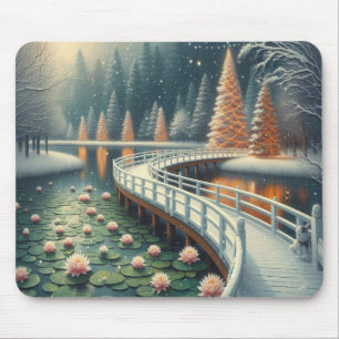 Serene Winter Christmas Scene on a Thick Computer Mouse Pad