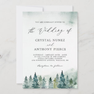 Serene Winter Forest Pine Trees Wedding Invitation