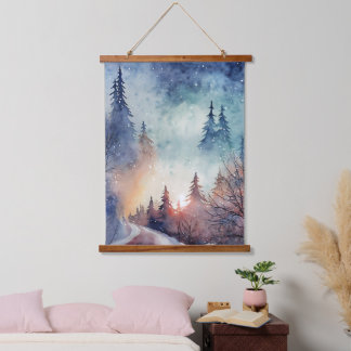 Serene Winter Forest Watercolor Painting Nature Hanging Tapestry