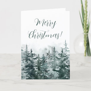 Serene Winter Forst Watercolor Folded Holiday Card