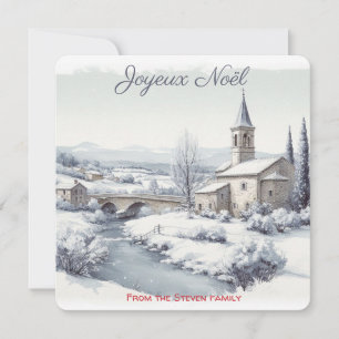 Serene Winter French Village Church   your name Holiday Card