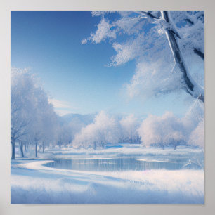 Serene Winter Pond, Calming Winter Scenery Poster