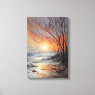 Serene Winter Sunset - Nature Landscape Art Canvas Print