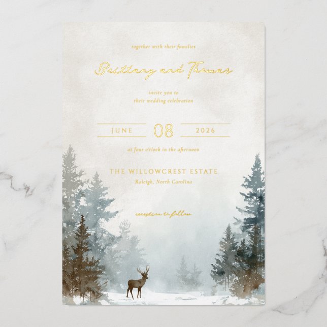 Serene Winter Watercolor Deer Scene (Front)