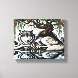 Serene Wolf Family Oasis in Idyllic Nature 10x8 Canvas Print