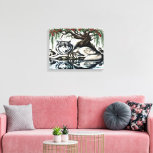 Serene Wolf Family Oasis in Idyllic Nature 16x12 Canvas Print